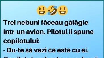 Bancul zilei. Trei nebuni făceau gălăgie într-un avion