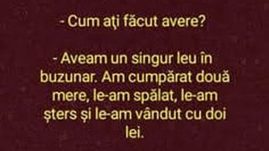 BANC | "Cum ați devenit milionar?" "Aveam un singur leu în buzunar. Am cumpărat două mere, le-am spălat și.."