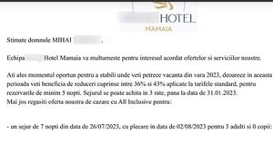 Mihai din Ploiești a solicitat o ofertă pentru un sejur în iulie 2023, într-un hotel din Mamaia. Ireal câți lei i s-au cerut pentru 7 nopți de cazare