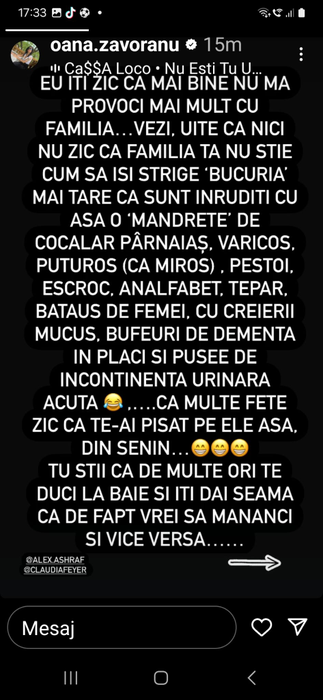 Oana Zărvoranu, replica dură pentru Alex Bodi