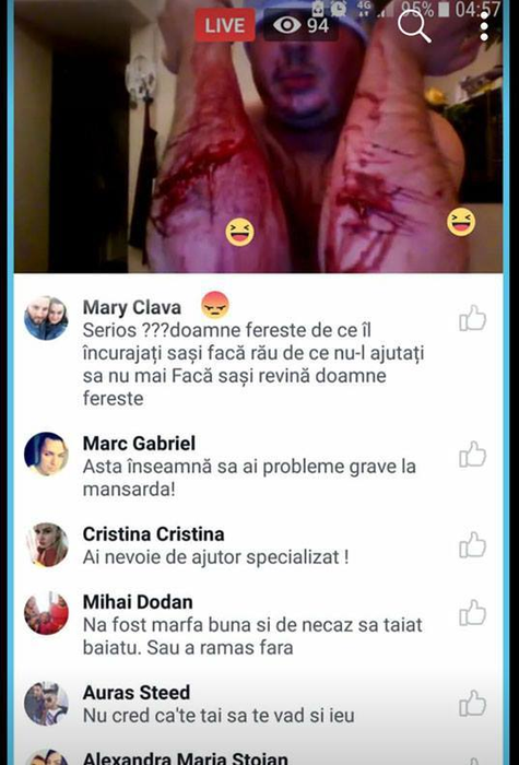 Imagini halucinante! Un român s-a tăiat pe corp într-un LIVE pe Facebook! Nimeni nu mai ştie nimic de el de când s-a oprit transmisiunea