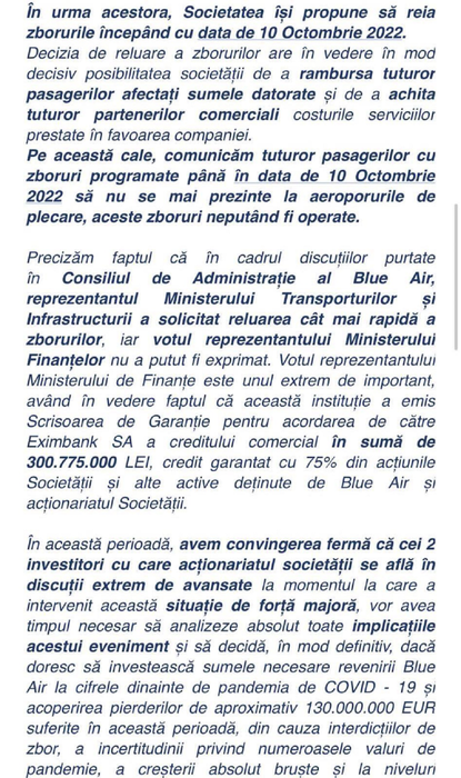 Anunțul făcut de compania Blue Air. Când se vor relua, de fapt, zborurile