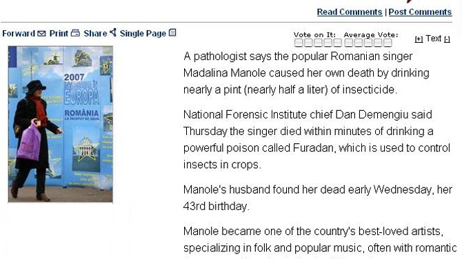 Moartea artistei a facut inconjurul lumii! The Washington Post: "Madalina Manole, o cantareata de top"