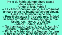 BANC | Într-o zi, Măria ajunge târziu acasă și Ion o ia la rost. Ioane, am fost la căminul cultural, am avut un curs de..