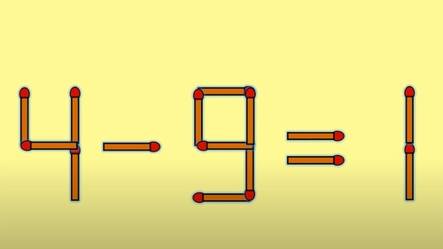 Test IQ cu chibrituri | Mutați un singur băț, pentru a corecta 4 - 9 = 1