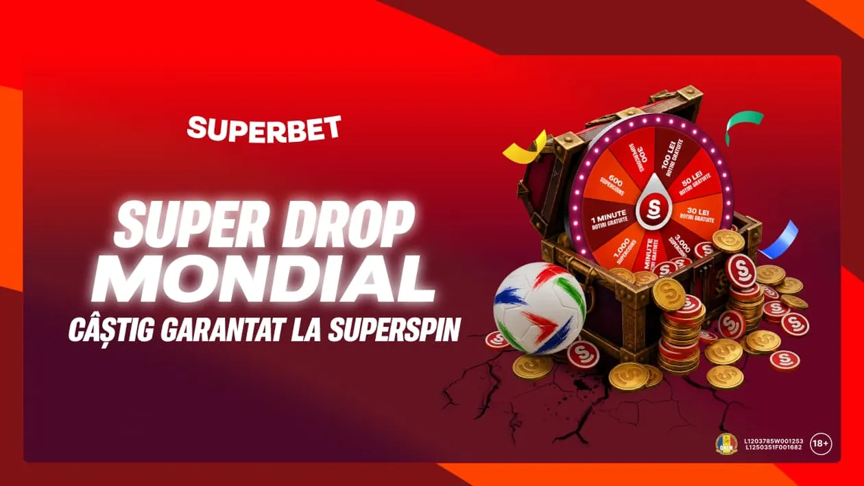 (P) Super Drop la SuperSpin: la startul turneului american, ai câștig garantat în rotiri gratuite sau Supercoins la roata Superbet