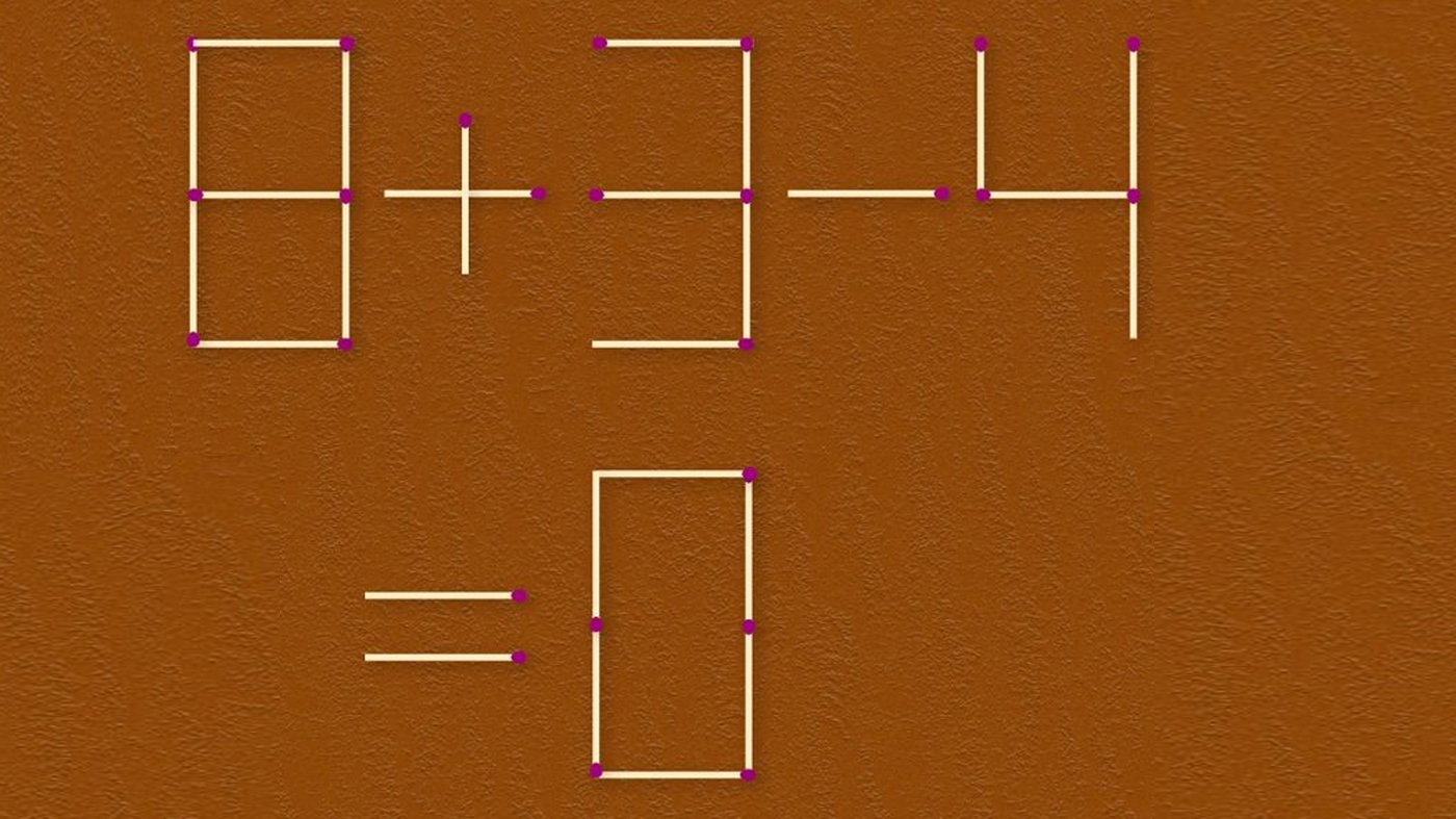 Test de inteligență cu chibrituri | Mutați un singur băț pentru a corecta egalitatea 8+3-4=0