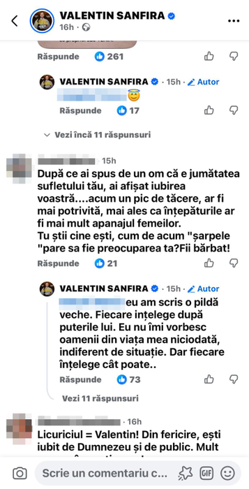 Comentariile la postarea făcută de Valentin Sanfira
