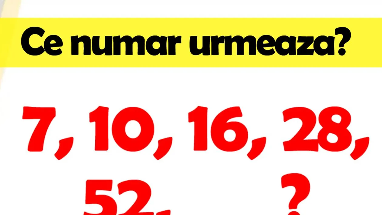 Testul de inteligență la care și geniile greșesc | Ce număr urmează în seria: 7, 10, 16, 28, 52?