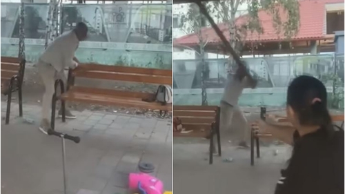 Scene ireale într-un parc din Dobroești. Un bărbat a început să distrugă băncile de pe domeniul public. De la ce ar fi pornit scandalul