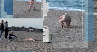 Haos în Vama Veche! ”Mort” de beat, zace în nisip, sub ochii prietenilor! A rămas doar în boxeri și…
