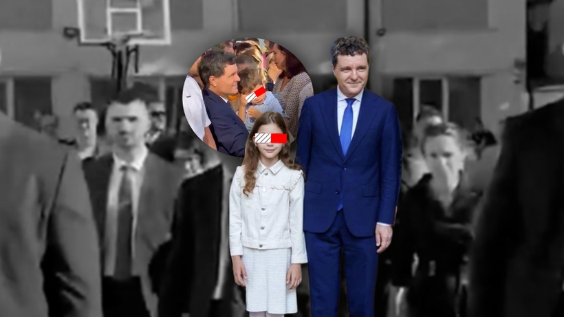 Nicușor Dan și Mirabela Grădinaru, alături de Aheea în prima zi de școală. Micuțul Antim și-a susținut și el sora din brațele președintelui