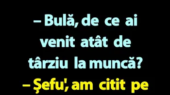 BANC | „Bulă, de ce ai venit atât de târziu la muncă?”