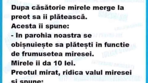 BANC | După căsătorie, mirele merge la preot să îl plătească