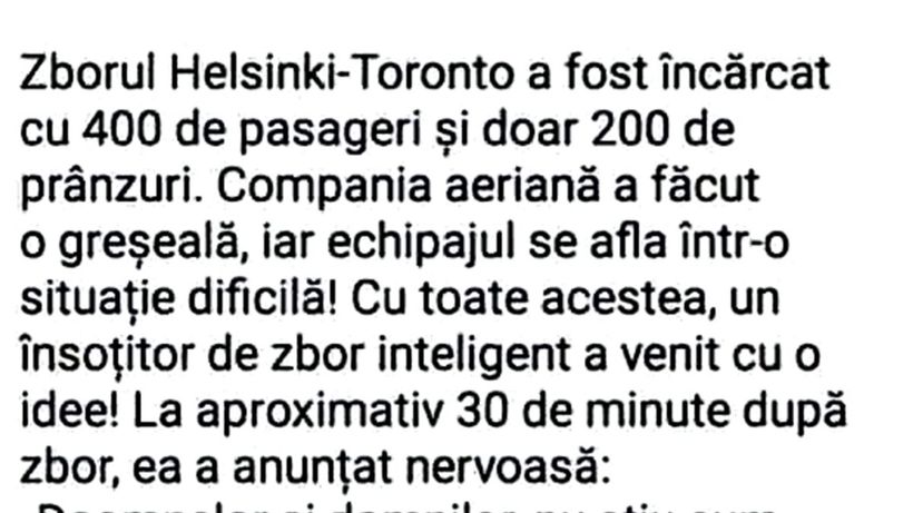 BANCUL ZILEI | Probleme pe zborul Helsinki – Toronto