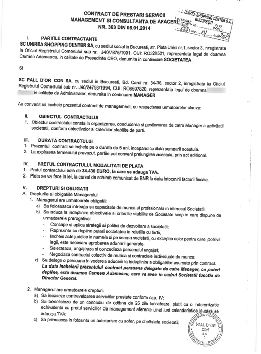 Contractul dintre Unirea Shopping Center şi PALL D'OR CON SA