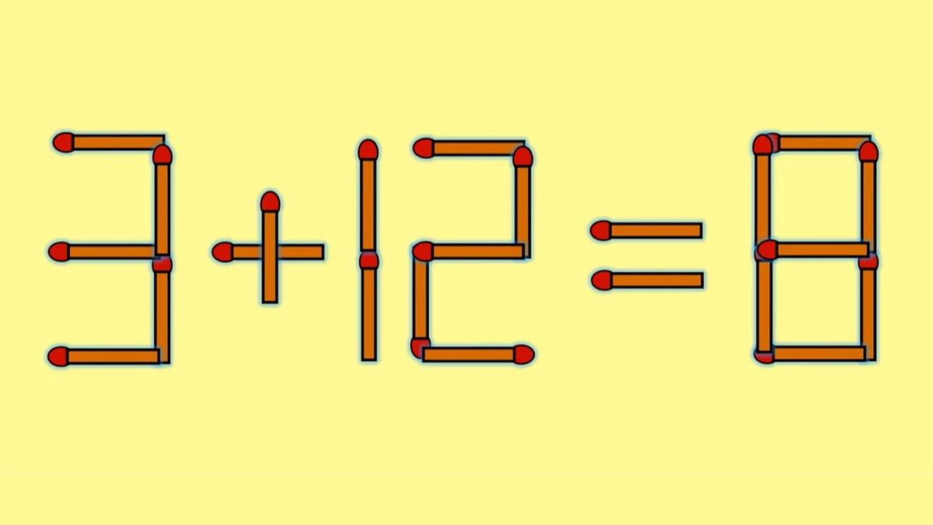 Test de inteligență | Mutați un singur chibrit pentru a corecta 3 + 12 = 8