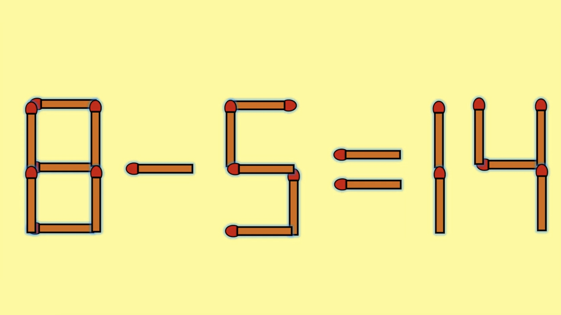 Test de inteligență | Mutați un singur chibrit pentru a corecta 8 - 5 = 14