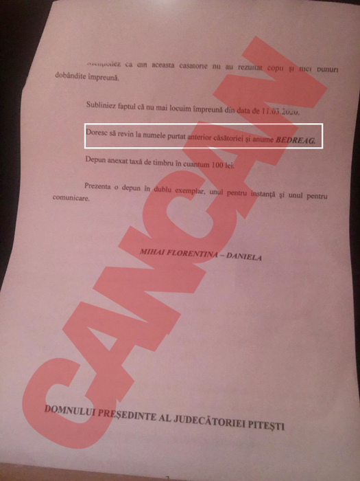 Cererea de divorț depusă de Dana Criminala