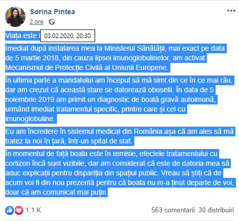 Sorina Pintea, diagnosticată cu o boală cumplită: “Este în remisie, efectele tratamentului…”