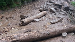20 de turiști blocați pe Valea Cernatului, după ce drumul a fost rupt de aluviuni. Imagini apocaliptice