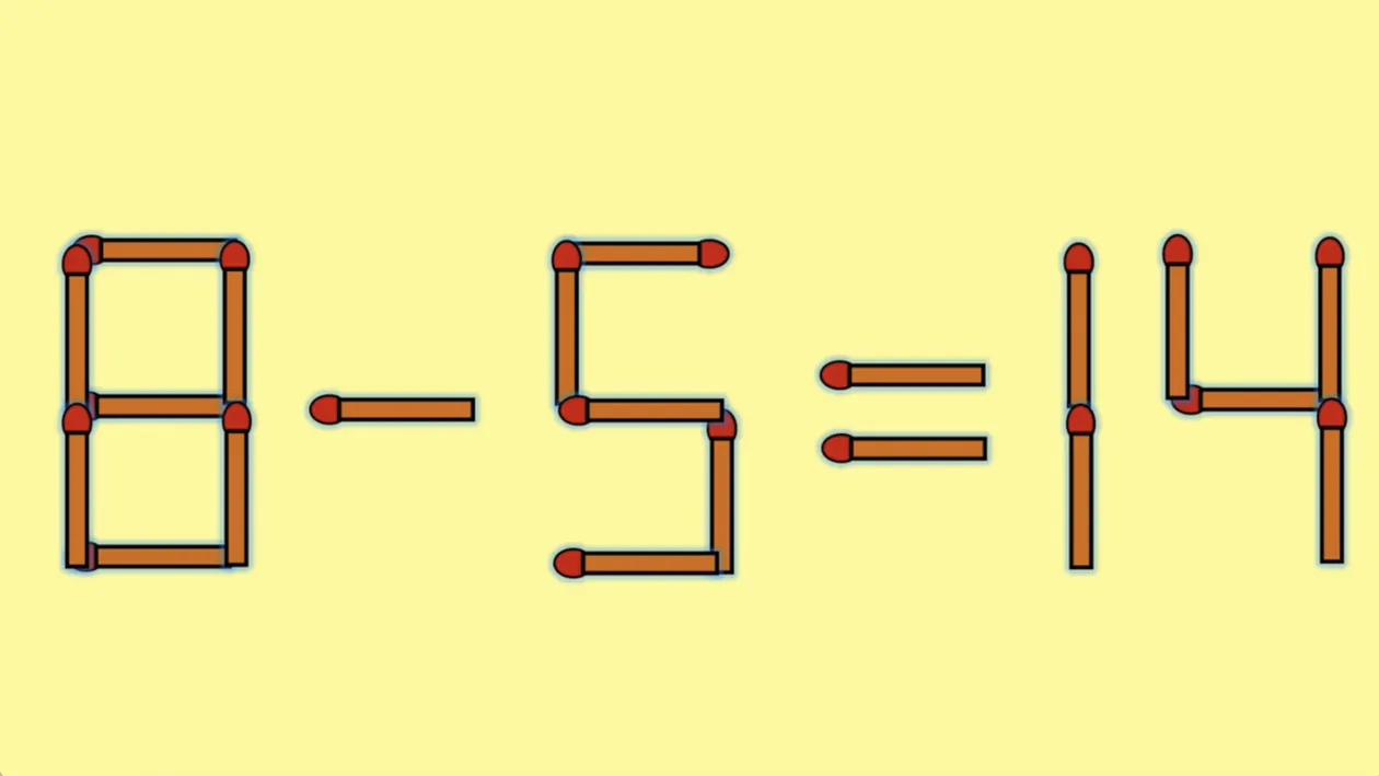 Test de inteligență | Mutați un singur chibrit pentru a corecta 8 - 5 = 14