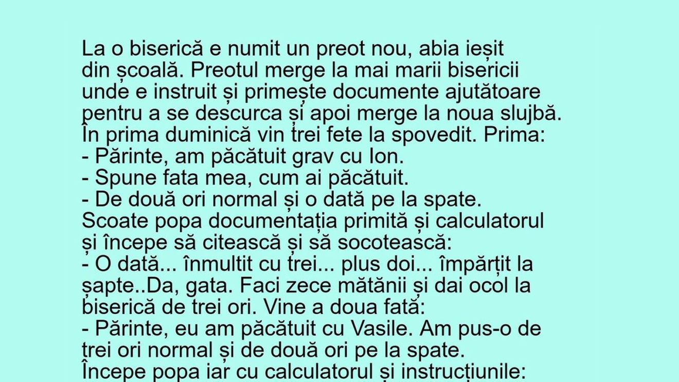 Bancul sfârșitului de săptămână | "Părinte, am păcătuit grav cu Ion"