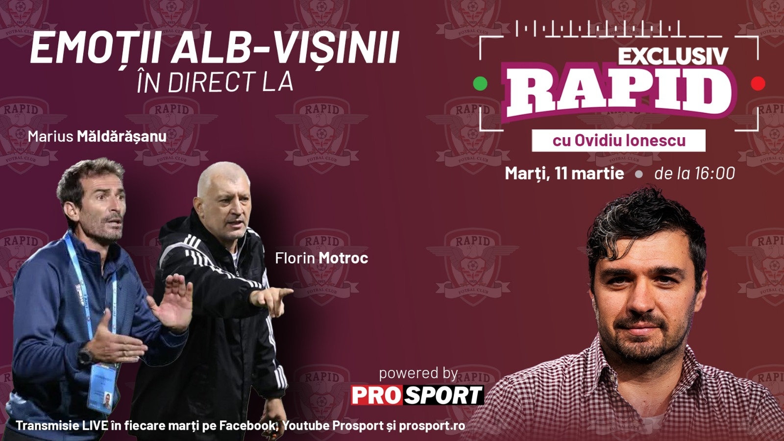"EXCLUSIV RAPID" cu Florin Motroc, Marius Măldărășanu & Viorel Moldovan începe la ora 16:00, în direct pe YouTube - ProSport