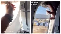 Un bărbat și o femeie se „luptă” pe geamul din avion. Imaginile au ajuns virale. VIDEO