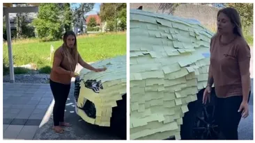 Cum a reacționat o tânără când și-a găsit mașina acoperită cu stickere. VIDEO