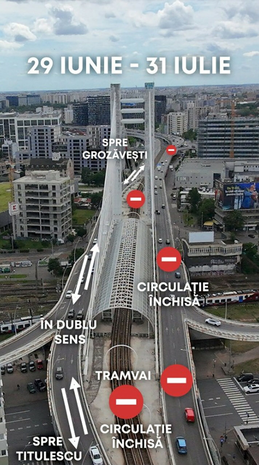 Trafic restricționat pe Pasajul Basarab. Cea mai importantă arteră a fost închisă
