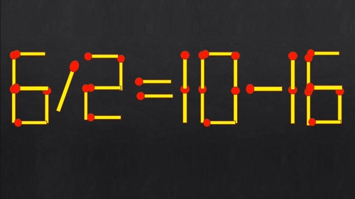 Test IQ cu chibrituri | Corectați 6/2 = 10-16, mutând un singur băț