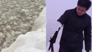 Fenomen meteo spectaculos pe un lac din Canada. Zeci de bile de gheață plutesc în derivă