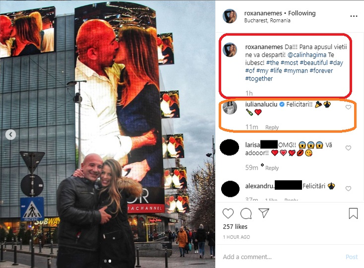 Roxana Nemeș a fost cerută de soție într-un mod inedit în București. A vorbit despre copil: “Barza vine…”