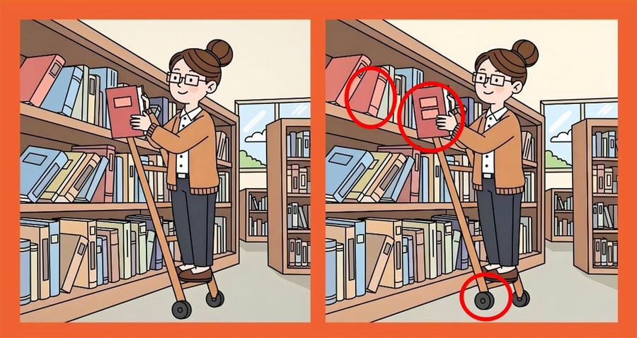 TEST IQ | Identificați 3 diferențe între bibliotecara din dreapta și cea din stânga!