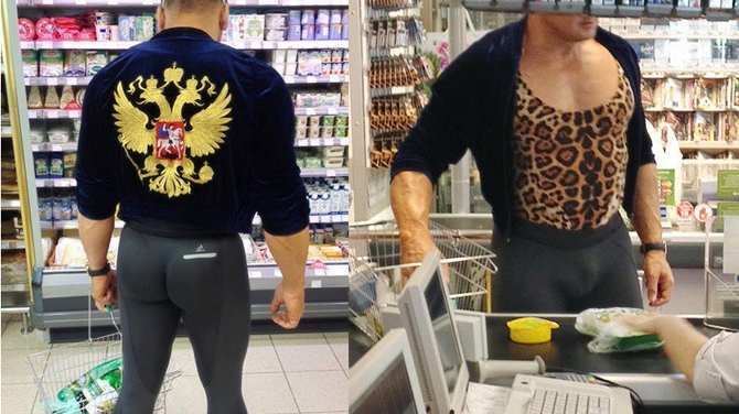 Doamne, ce animal! Malacul asta imbracat ca ultimul "balerin" a iesit la cumparaturi - E mai lat in spate decat vitrina frigorifica! Daca l-ar vedea Becali l-ar angaja maine - Vezi de ce