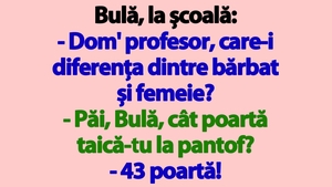 BANC | Bulă, la școală: "Dom' profesor, care-i diferența dintre bărbat și femeie?"