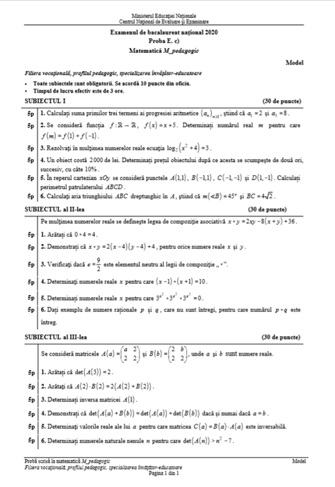 Subiecte BAC la Matematică. Ce a picat în 2020 la M1 şi M2