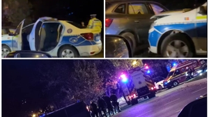 Accident în Capitală! O mașină de poliție a intrat în coliziune cu un autovehicul. Patru persoane au ajuns de urgență la spital