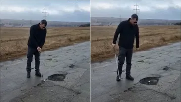Imaginile zilei | Un tânăr dintr-o comună din județul Vaslui joacă golf în gropile din asfalt