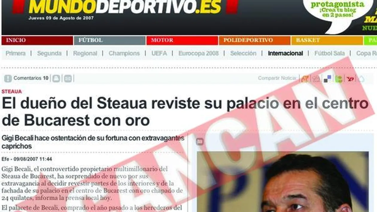 El Mundo Deportivo, cel mai tare ziar spaniol, citeaza CANCAN