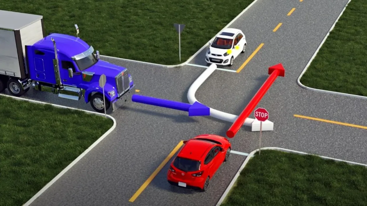 Testul rutier la care 99% dintre șoferi greșesc | Ce mașină trece prima prin intersecție?