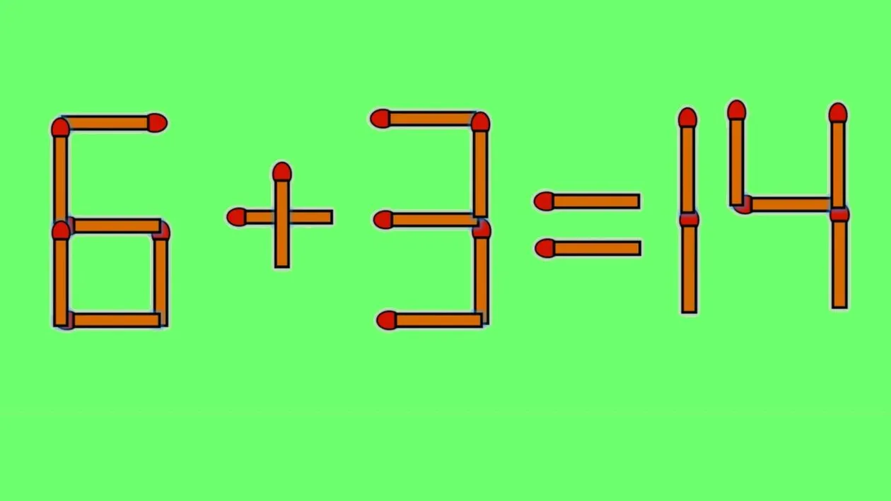 Test IQ cu chibrituri | Corectați 6 + 3 = 14, mutând un singur băț