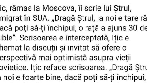BANC | Ițic, rămas la Moscova, îi scrie lui Ștrul