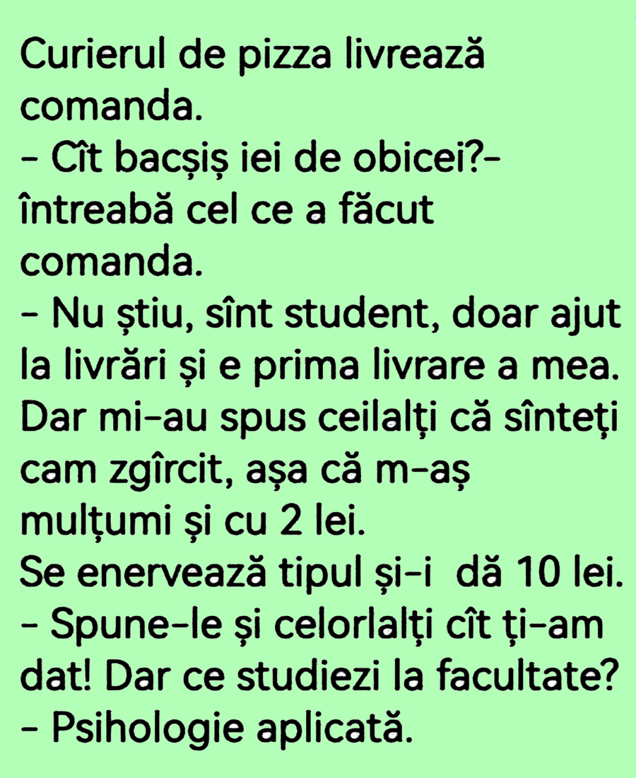 BANCUL ZILEI | Curierul de pizza și bacșișul