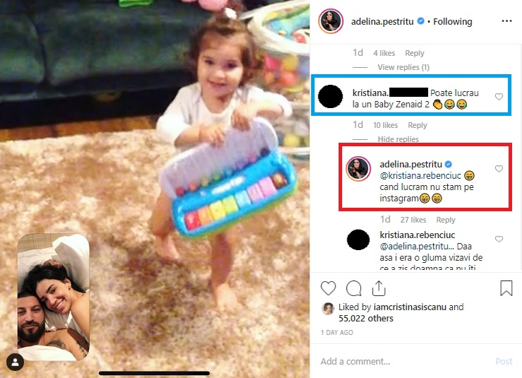 Adelina Pestrițu și Virgil Steblea, în timp ce vorbeau prin video call cu fiica lor © Instagram