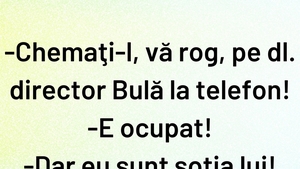 Bancul de sâmbătă | "Chemați-l, vă rog, pe dl. director Bulă la telefon!"