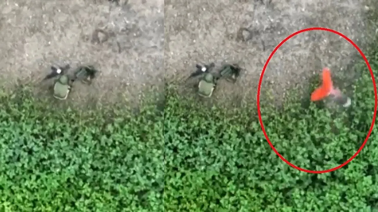 Un soldat rus care își făcea nevoile a fost atacat cu o grenadă. Imaginile au devenit virale