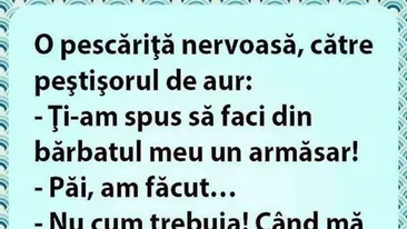 Bancul de weekend | O pescăriță nervoasă îi spune peștișorului de aur