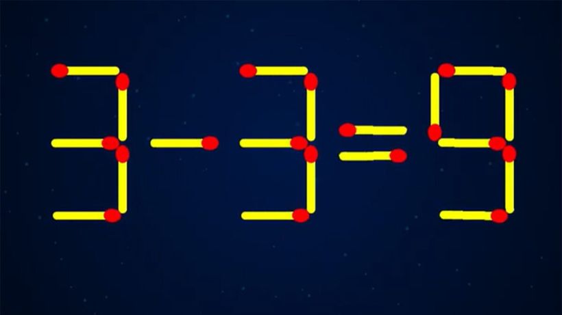 Test IQ exclusiv pentru genii | 3-3=9 este greșit. Pentru a corecta egalitatea, mutați 2 chibrituri